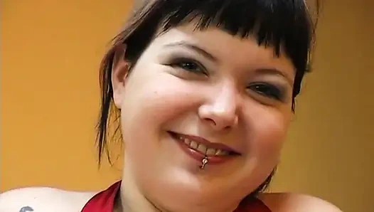 Inked babe is playing with her twat at the casting