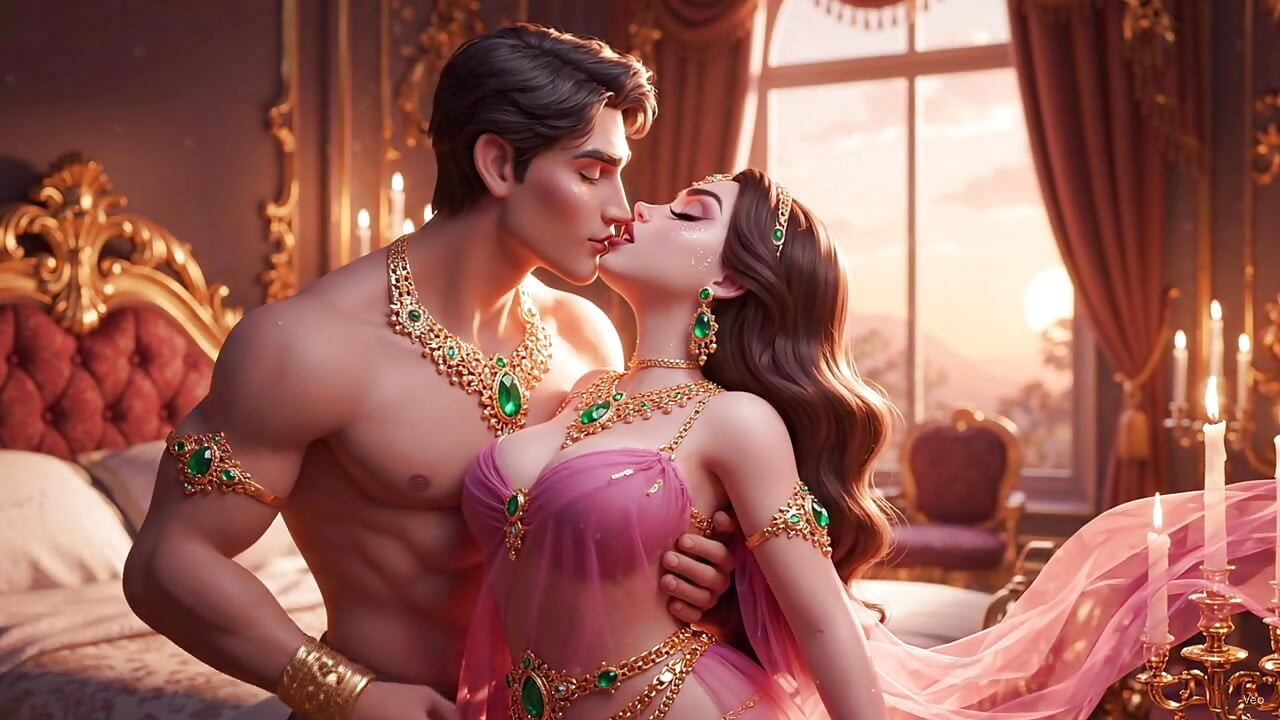 Hot chemistry of desi indian couple in the bedroom - Sexy girl with gold jewelry and muscular guy in full passion