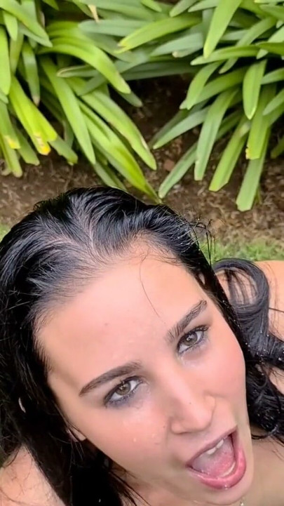 Pissing on a slut in the garden, slapping her and spitting on her. POV Humiliation | Clip 1