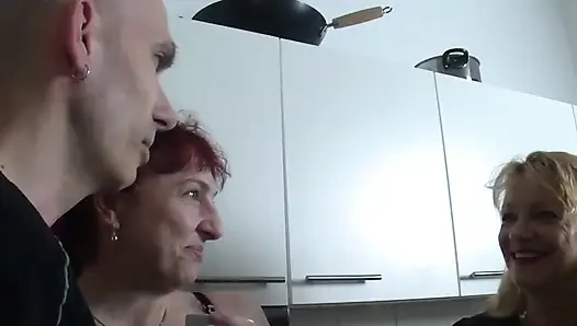 Hot German Mature Kitchen Threesome Fuck