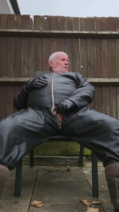 Leather Overalls in the Garden