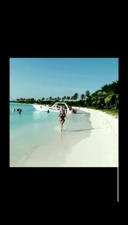 Huge boobs running on beach