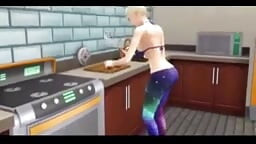 Sims 4 - büyük memeli üvey anne mutfakta dölleniyor