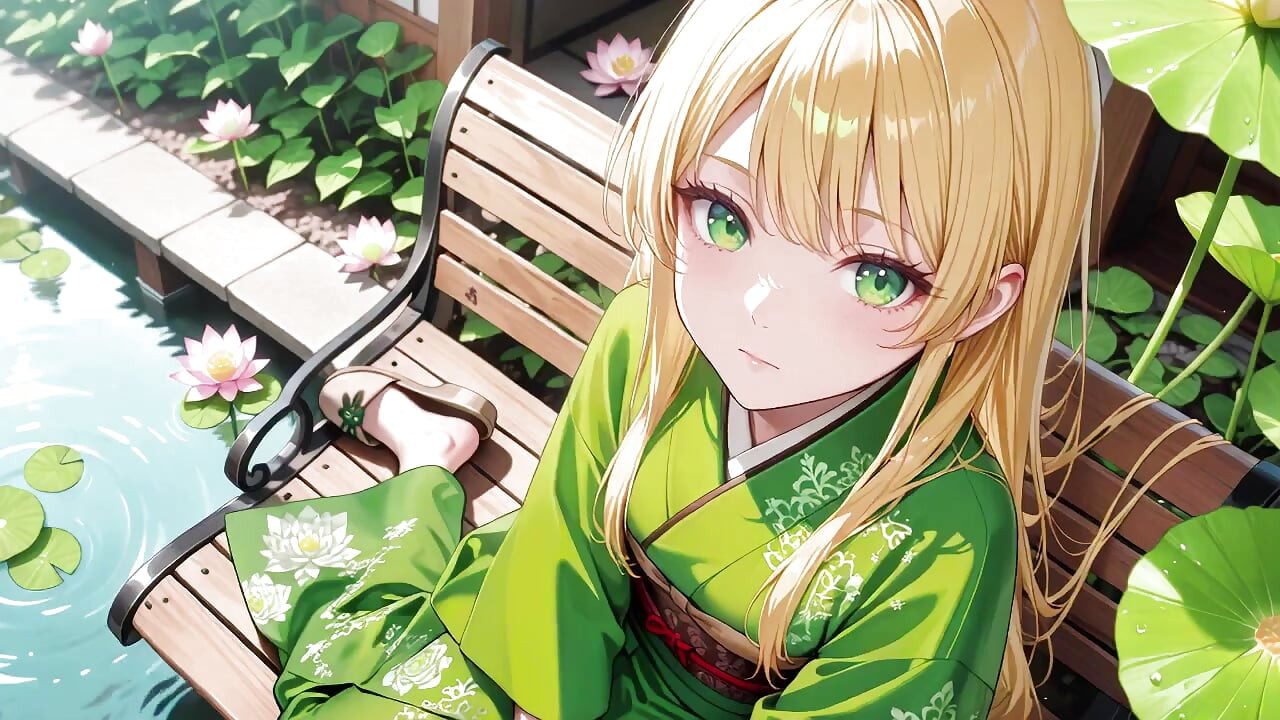 Une Japonaise paresseuse le matin dans le couloir, elle respire fort en touchant sa poitrine avec un regard brumeux en attendant ton toucher