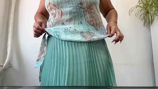 I'm horny again at the office and I lift my skirt and show my tits in public.
