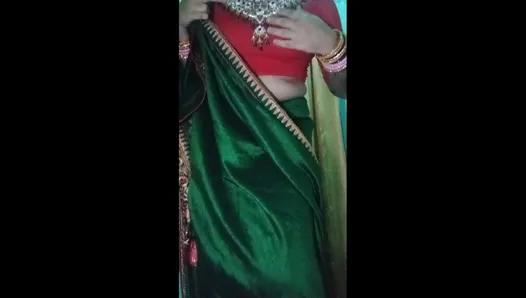 Indian Gay Crossdresser Gaurisissy wearing the Green Saree  xxx and feeling sexy.
