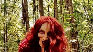 Demonic horny bitch in the woods has a hard time alone