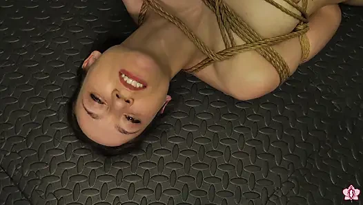 Slave Mila Endures Multiple Orgasms with Legs Bound Open in Half Bondage Suspension