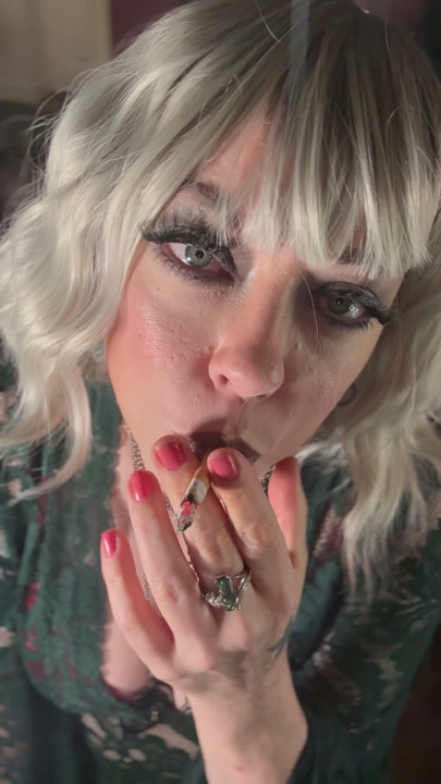 Silver Haired Cougar Tina Snua Smokes A Cigarette For You With Lots Of Drifting, OMI And Snap Inhales | Clip 1