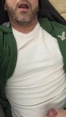Load shot way past his shirt. Got his face and pillow
