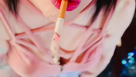 A Cute Goth, Tina Snua Smoking A Cigarette In Close Up With Lots OF Dangling - OMI OME Drifting