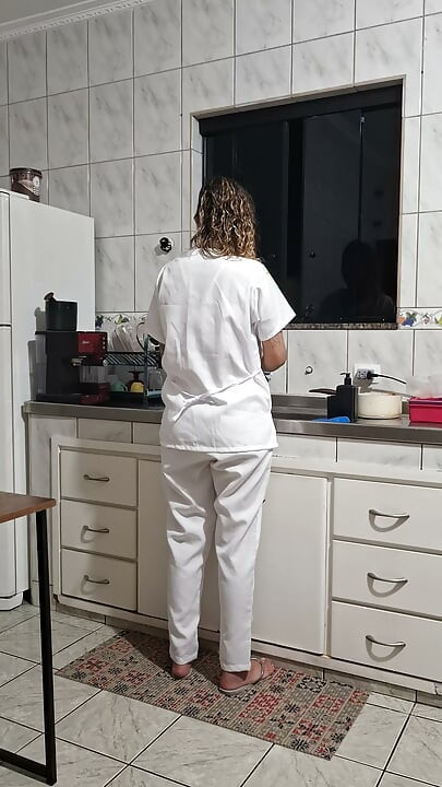 Banging the maid from behind in the kitchen.