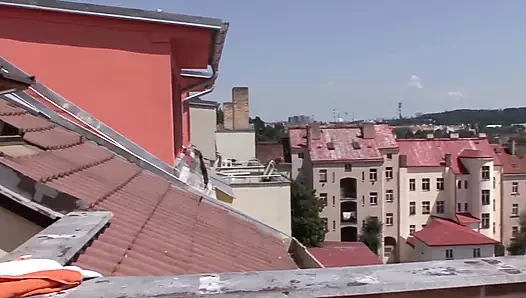 Roof porn video – The horny grandma fucked on the roof terrace