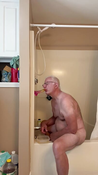 Dad loves his tasty piss covered dildo