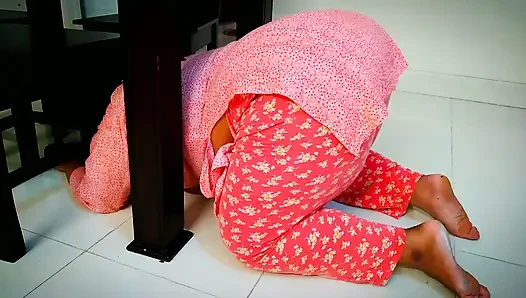 Desi Stepmother in Law Gets Stuck Under Table While Cleaning Dining Room. When Son in Law Fucked Hard & Cum Behind - BBW Big Ass