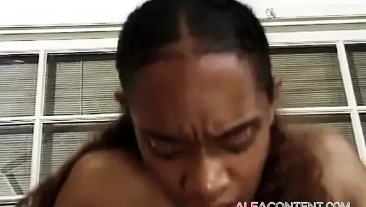 Ebony black chick can't resist this cock