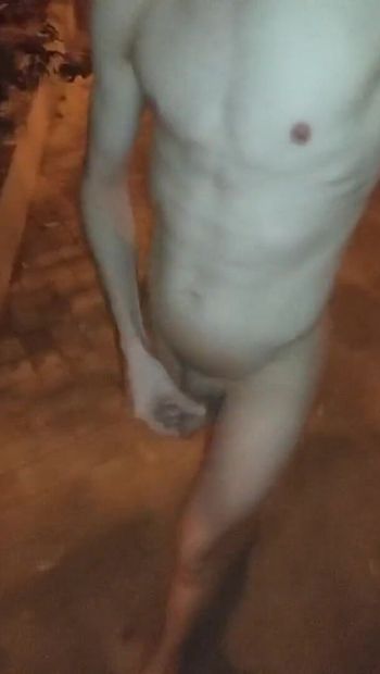 Walking Naked Outdoor and Playing with Piss Until Cum