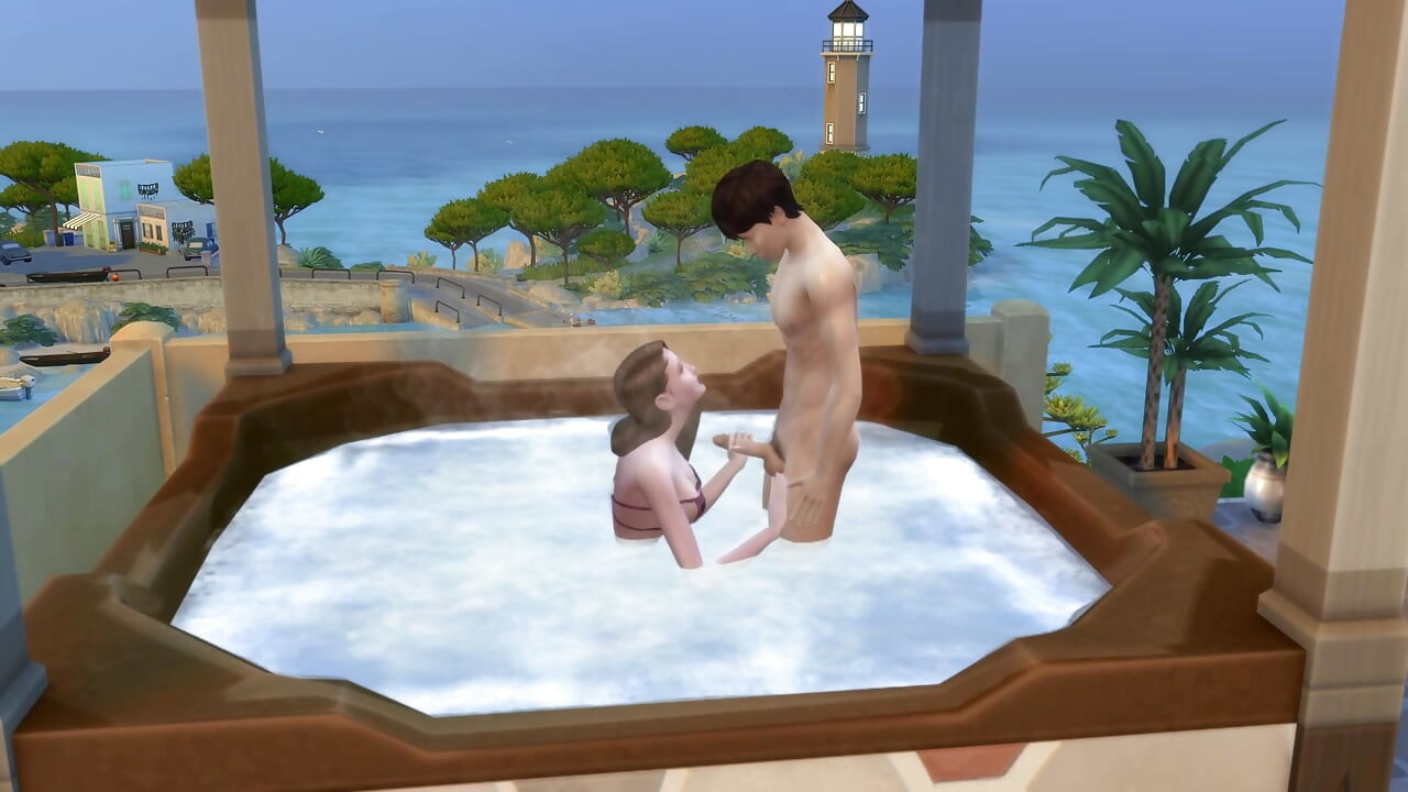 Couple on vacation take the opportunity to fuck in the hydro. The Sims