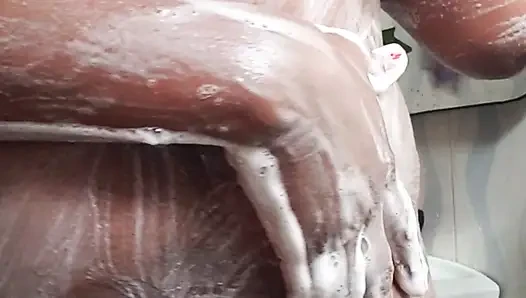 In the Shower Bathing, Massaging Boobs and Fingering Pussy Ass in Doggy Style