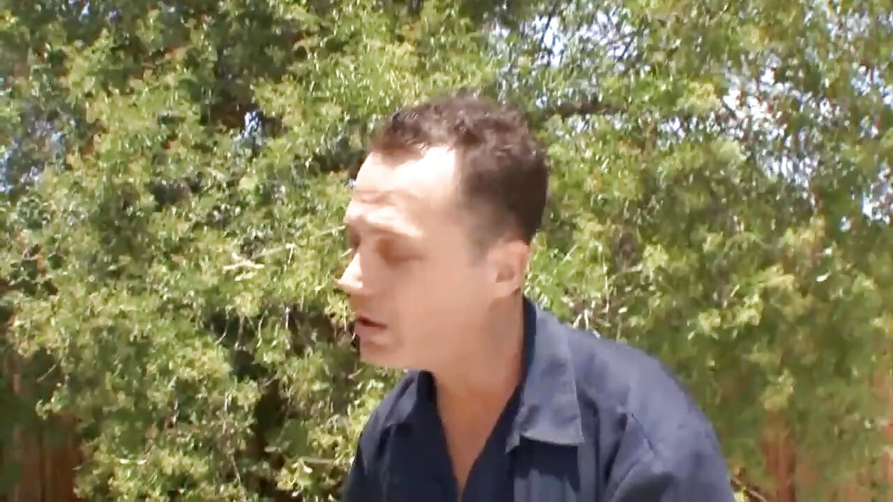 Cuckold looks at his cock slammed
