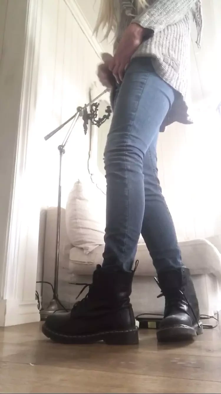 In my friends tight jeans and her small tight doc martens boots