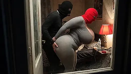 Big Tits Girl in Grey Outfit Gets Pressed from Behind by Boyfriend