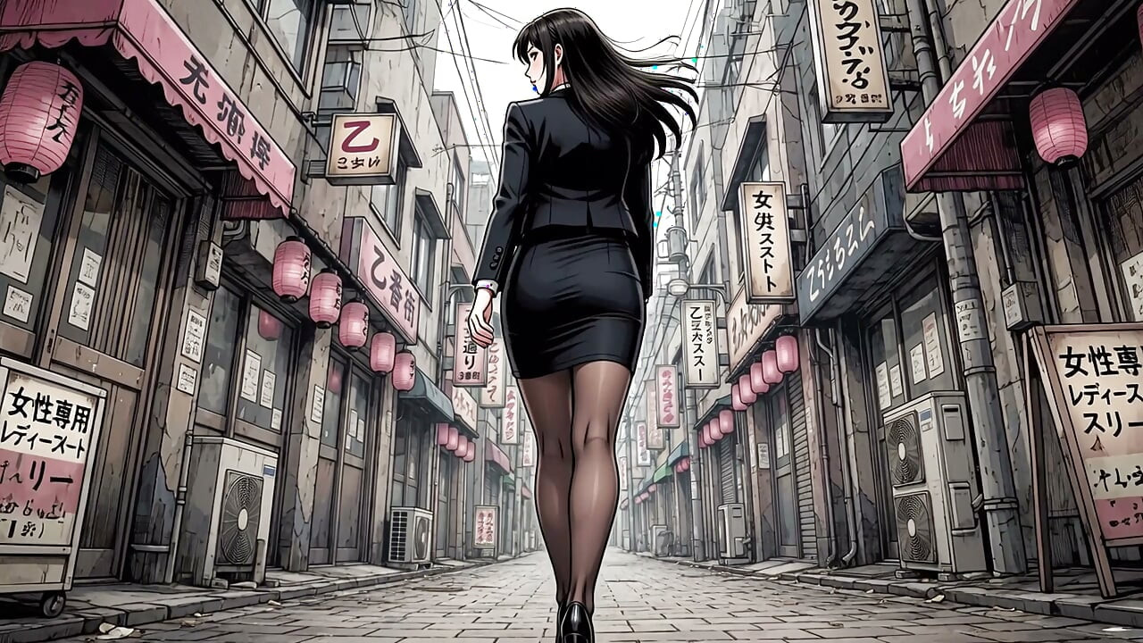 A young Japanese woman urinating in a men's restroom and on the street