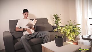 Hot Twink Magic C Gets Turned on by His Book Jerks with Spit and Shoots a Thick Load Handsfree Out of His Pulsating Cock