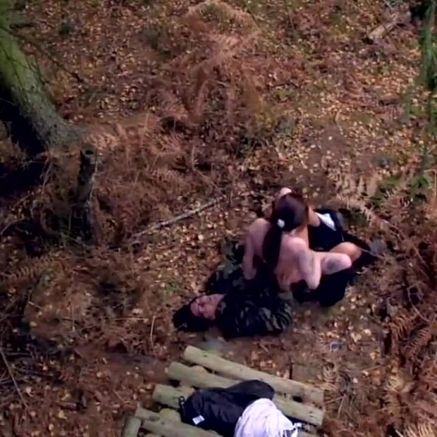 Natural boobs sexy pussy fucking in the forest and get cum in mouth