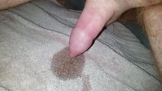 Full bladder pee holding with pee and cum from my uncut cock