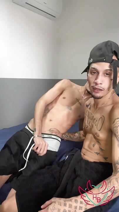 Tattooed sitting on his friend's dick