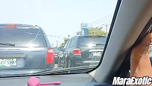 Thick Thighs Milf Masturbating and Squirting In Lagos Traffic - Mara Exotic