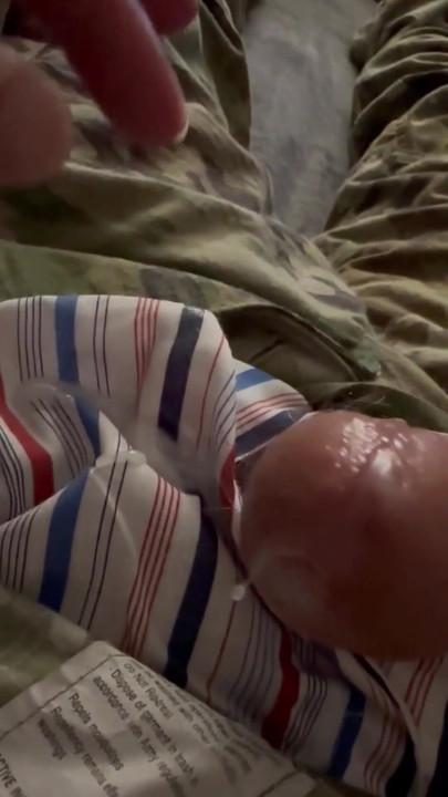 Emotional moment from "Soldier uses vaseline and his cock to have fun wearing his uniform and sarge's boxer shorts!"