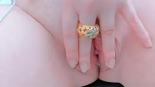 masturbating her pussy, releasing juices like a fountain