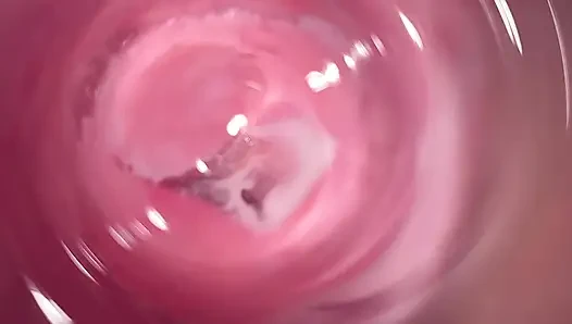 Camera deep inside Mia's tiny creamy vagina