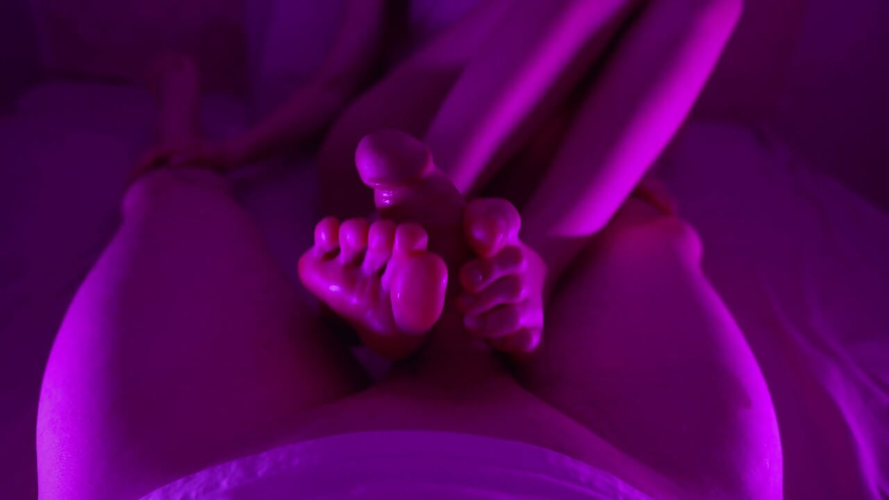Messy Footjob in Purple Neon Light