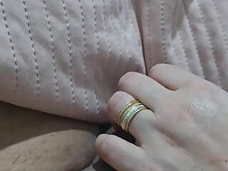 Step mom handjob step son in bed waching his dick