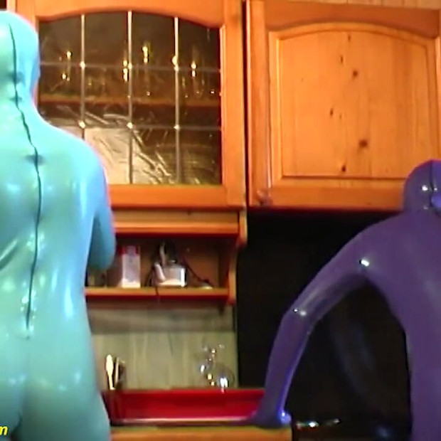 Sexy lesbian real spandex catsuit girls at home