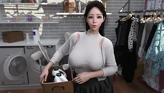 Japanische stiefmutter braucht hilfe und zeigt ihren dicken arsch mit Minirock