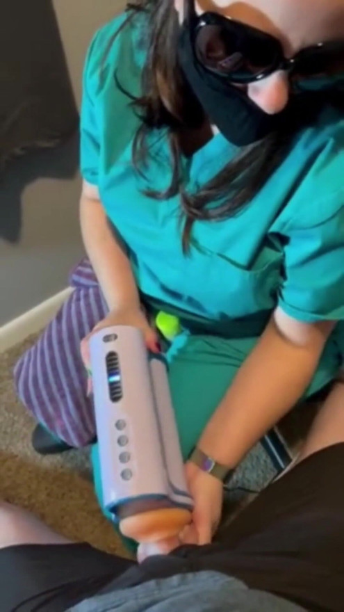 Sperm bank nurse in New York uses a matching to collect my cum | Clip 1