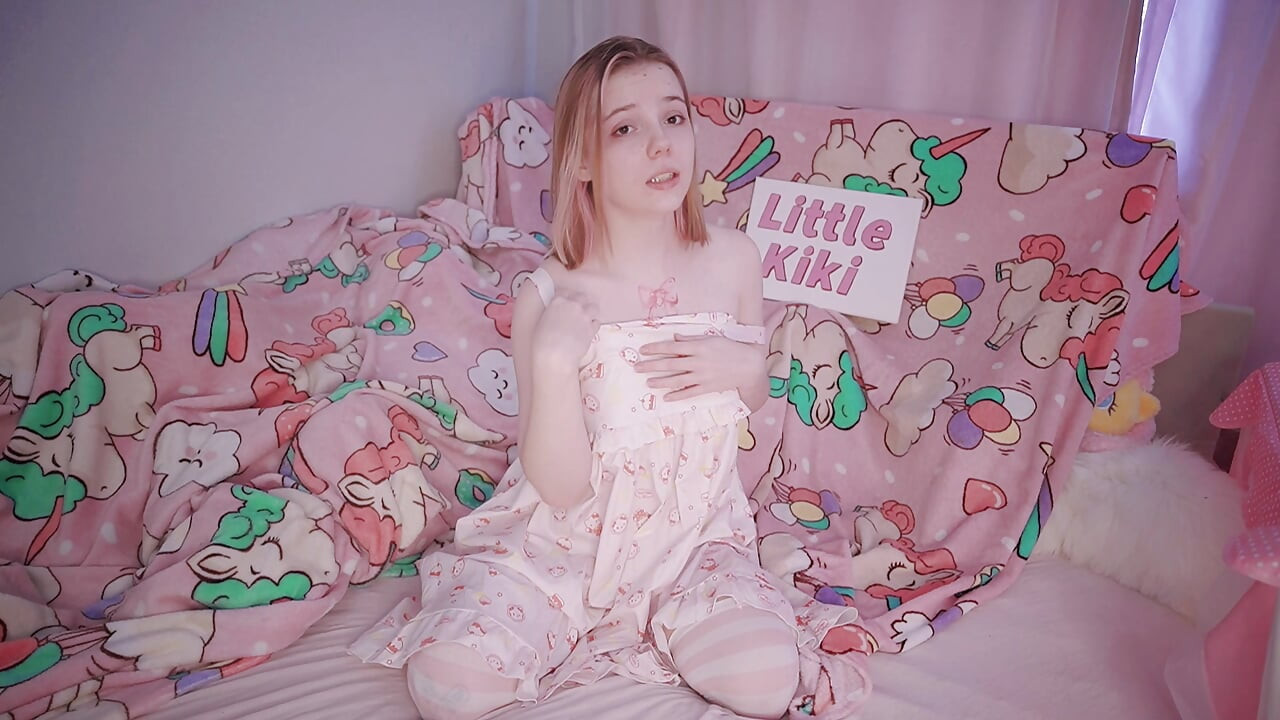 Petite girl streptease and play for step DADDY