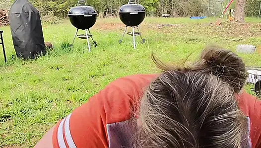 A little outdoor fun after yard work. Some cock worshiping and reverse cowgirl riding in our outdoor swing.