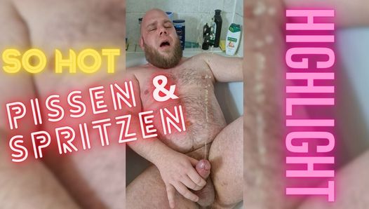 Hairy gay bear pisses and cums hard