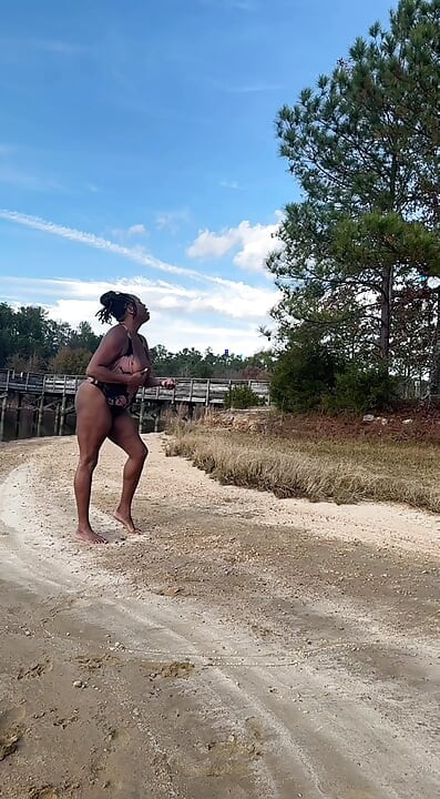 EBONY COUGAR ENJOYING THE SUN IN SWIMSUIT!