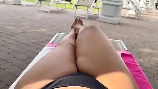 Horny Mature Mom at the Pool Rubs Her Wet Pussy in for Everyone to See