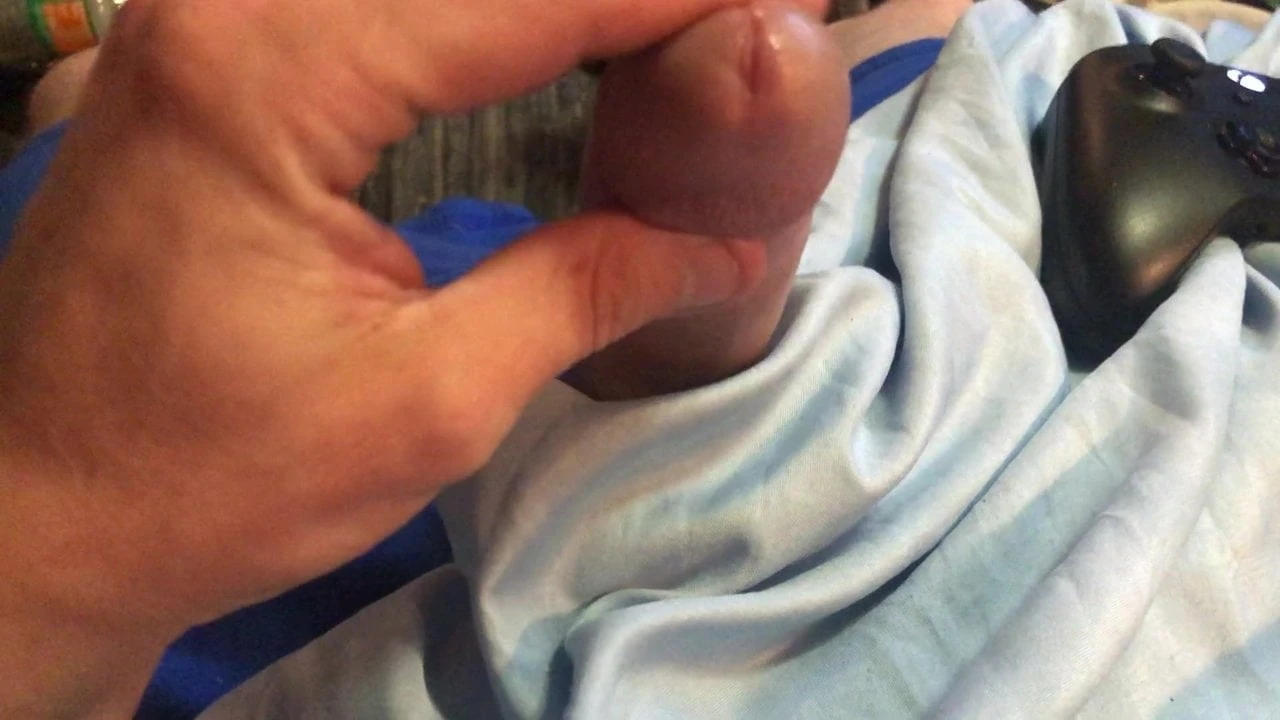 Liten vit penis ryck till förstörd cumshot - handsfree