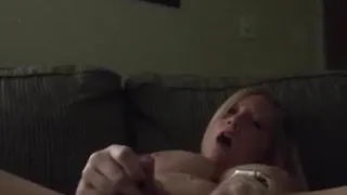 Beautiful Big Tits Chubby Blonde orgasms on couch