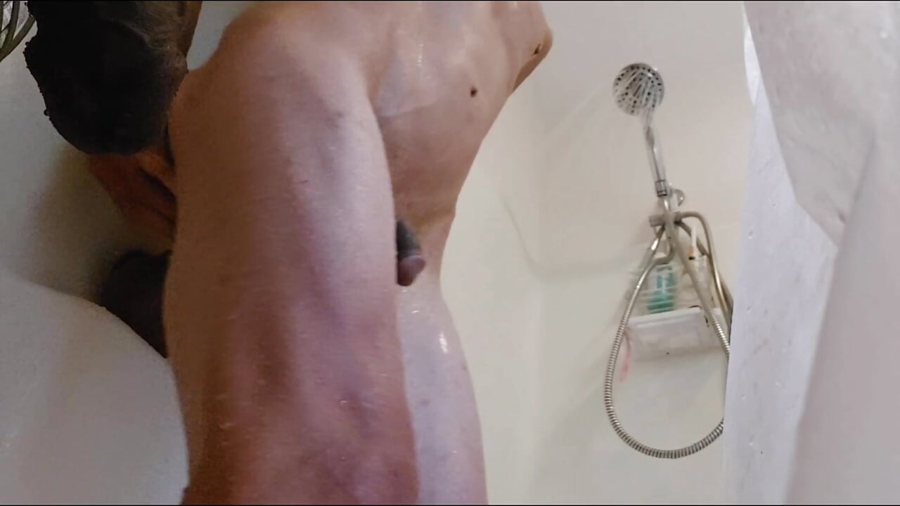 Husband riding huge dildo in shower