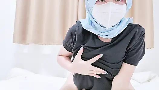 POV: You Watch Your Hijabi Girl Tease in a T-Shirt Playful and Shy.