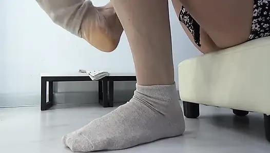 Trying on Colorful Socks